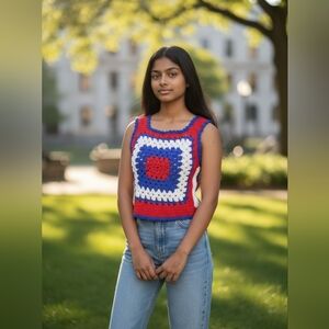 Granny Square knit tank vest boho Hippie S/M